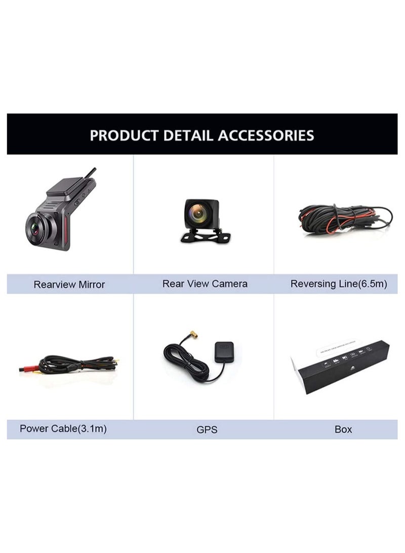 K18 Hidden 4G WiFi Car Dash Cam DVR with 2.0 LCD Screen GPS Camera Recorder 1080P Dual Lens Front and Rear WDR with GPS Log Track Playback Night Vision 24Hrs Remote Monitor