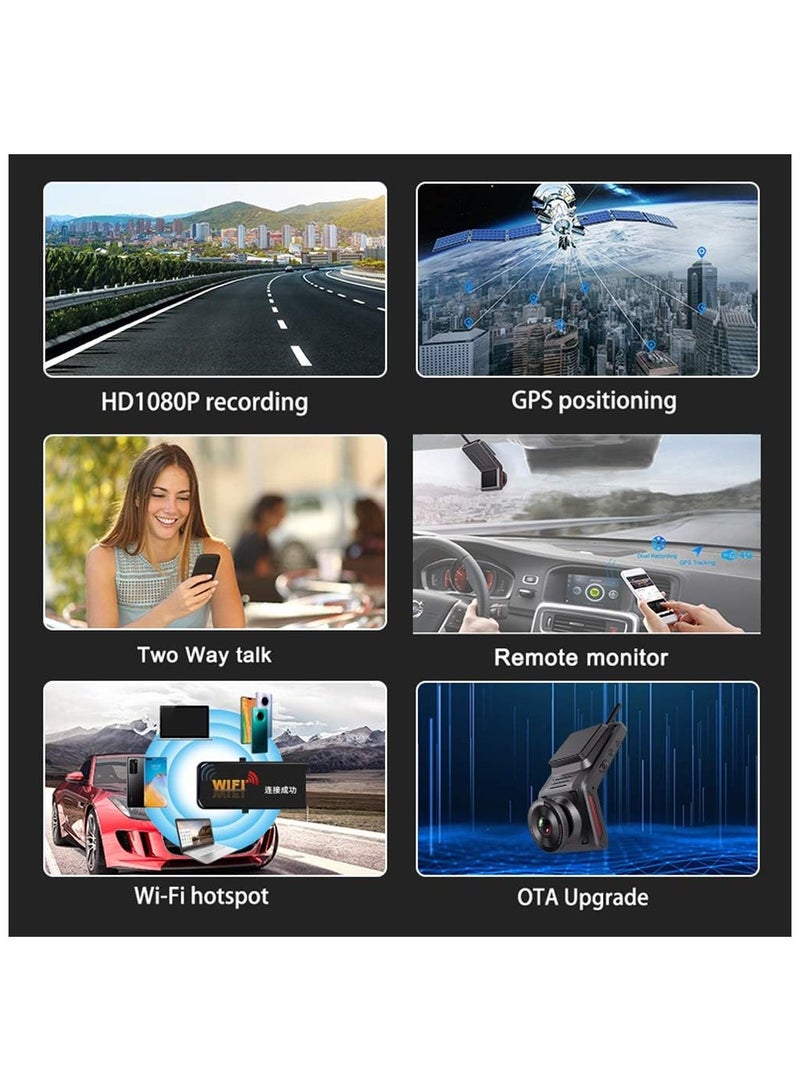 K18 Hidden 4G WiFi Car Dash Cam DVR with 2.0 LCD Screen GPS Camera Recorder 1080P Dual Lens Front and Rear WDR with GPS Log Track Playback Night Vision 24Hrs Remote Monitor
