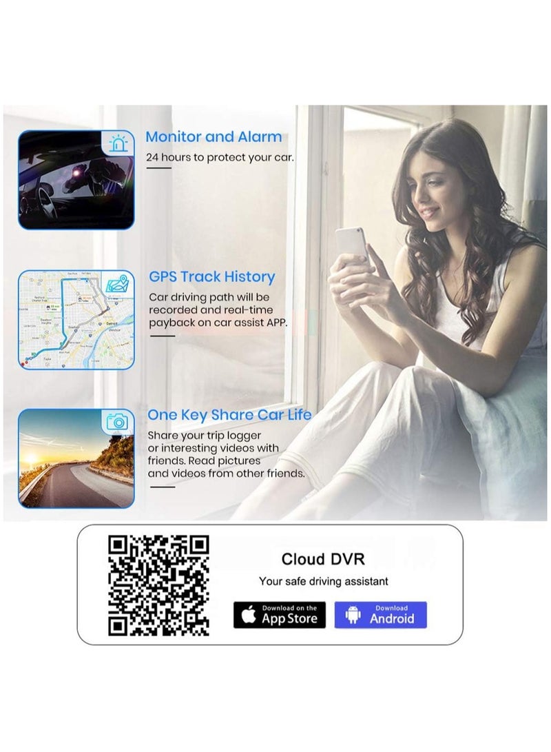 K18 Hidden 4G WiFi Car Dash Cam DVR with 2.0 LCD Screen GPS Camera Recorder 1080P Dual Lens Front and Rear WDR with GPS Log Track Playback Night Vision 24Hrs Remote Monitor