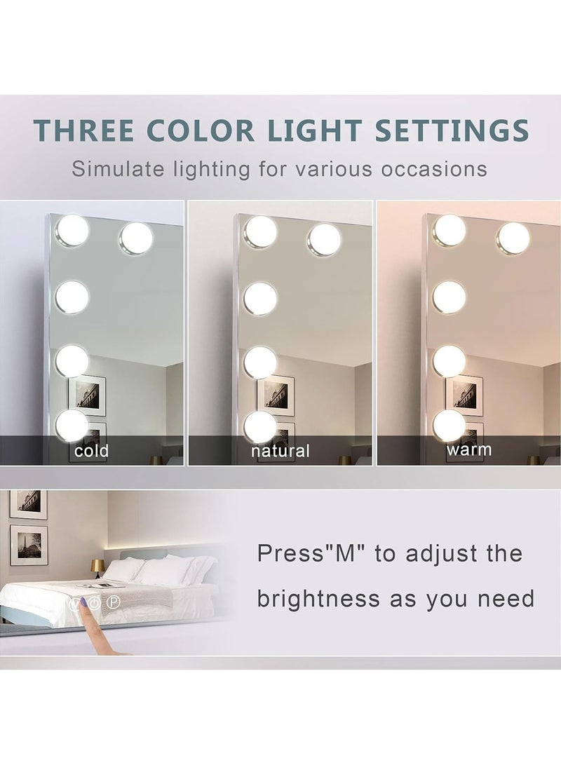 Vanity Mirror With 18 LED Lights & Bluetooth Music USB Charging Port Hollywood Makeup Mirror Lighted Dimmable 10X Magnification 3 Colors Mode Touch Control