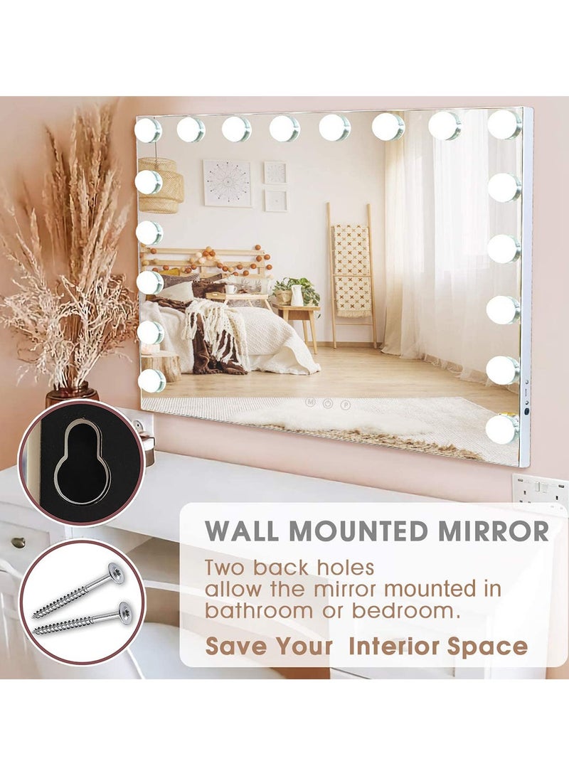 Vanity Mirror With 18 LED Lights & Bluetooth Music USB Charging Port Hollywood Makeup Mirror Lighted Dimmable 10X Magnification 3 Colors Mode Touch Control