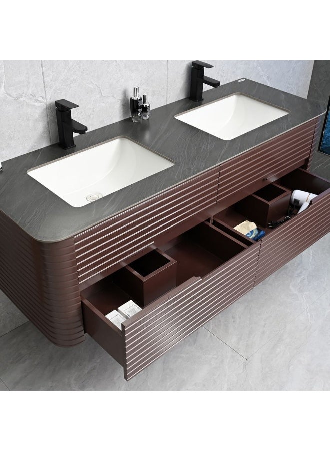 Milano Luxury And Modular Lanie Vanity 2 Led Mirror Touch Switch With 4 Large Storage Drawer And 2 Ceramic Under Counter Wash Basin 1500*520Mm (2Ctns/Set) - Made In China