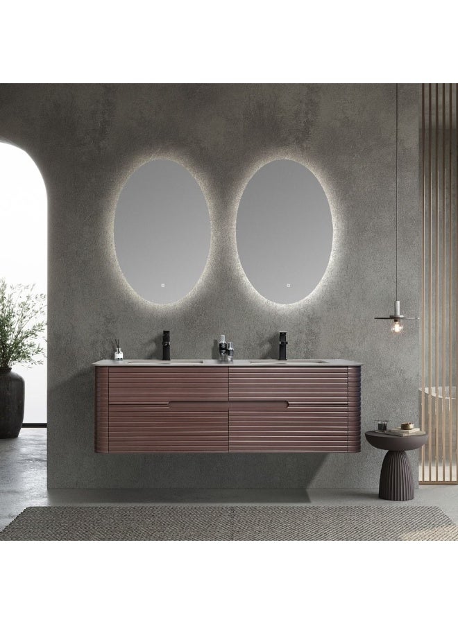 Milano Luxury And Modular Lanie Vanity 2 Led Mirror Touch Switch With 4 Large Storage Drawer And 2 Ceramic Under Counter Wash Basin 1500*520Mm (2Ctns/Set) - Made In China