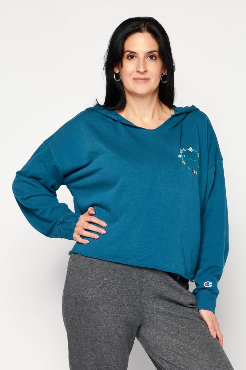 Women Sportswear Fit Embroidered Logo Training Hoodies, Teal Blue