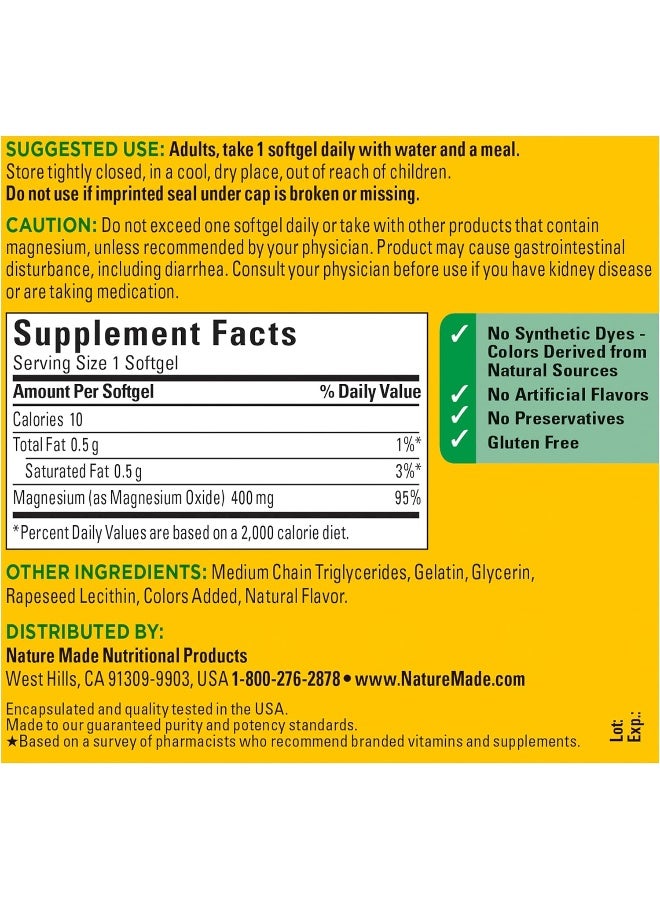 Nature Made Extra Strength Magnesium Oxide 400 mg, Dietary Supplement for Muscle Support, 110 Count