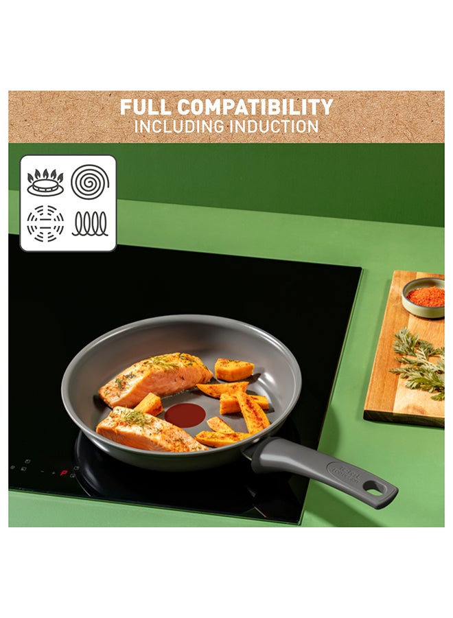 Tefal Renewal Frying Pan Non-Stick Ceramic Coating Eco-Designed Recycled Fry Pan Healthy Cooking Thermo-Signal™ Safe Cookware Made In France All Stovetops Including Induction Grey 34.5x27/31x24cm