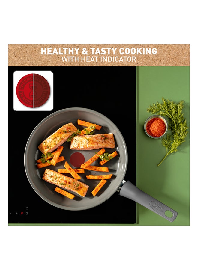 Tefal Renewal Frying Pan Non-Stick Ceramic Coating Eco-Designed Recycled Fry Pan Healthy Cooking Thermo-Signal™ Safe Cookware Made In France All Stovetops Including Induction Grey 34.5x27/31x24cm