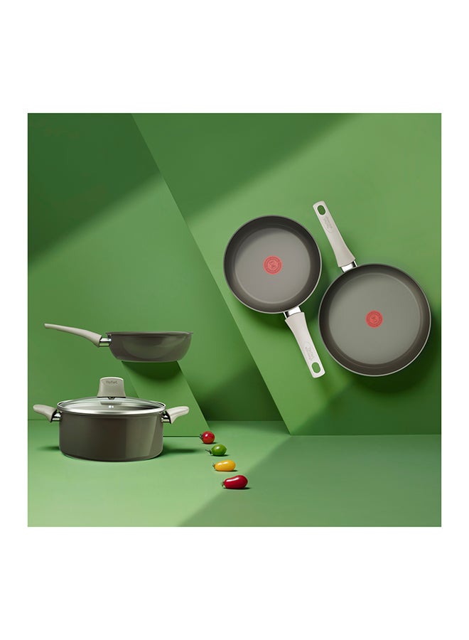 Tefal Renewal Frying Pan Non-Stick Ceramic Coating Eco-Designed Recycled Fry Pan Healthy Cooking Thermo-Signal™ Safe Cookware Made In France All Stovetops Including Induction Grey 34.5x27/31x24cm