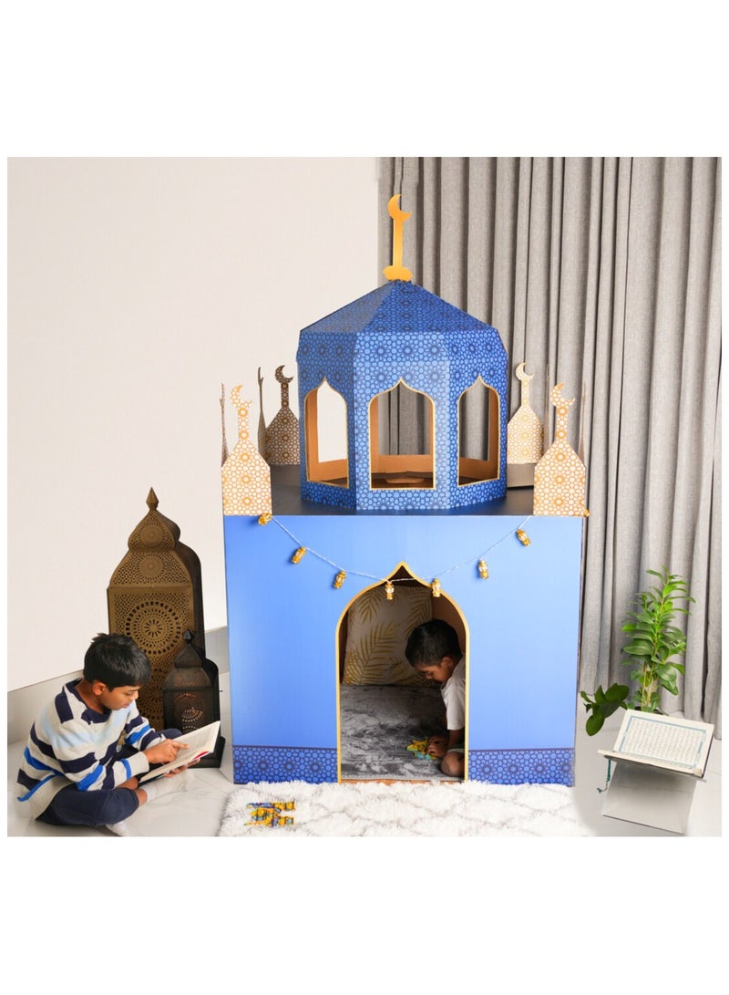 HILALFUL Mosque Cardboard Playhouse | Suitable for Living Room, Bedroom and Kids Room | Perfect Festive Gift for Home Decoration in Ramadan, Eid, Birthdays | DIY Activity for Kids & Children