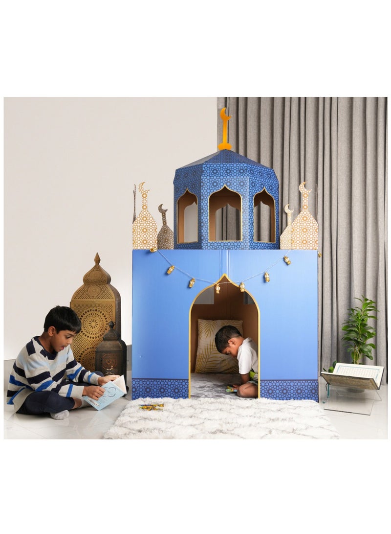 HILALFUL Mosque Cardboard Playhouse | Suitable for Living Room, Bedroom and Kids Room | Perfect Festive Gift for Home Decoration in Ramadan, Eid, Birthdays | DIY Activity for Kids & Children