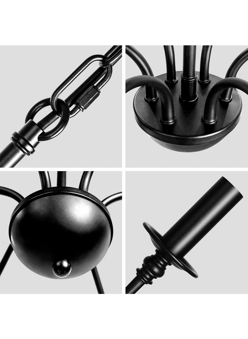 6 Light Farmhouse Chandeliers Black Classic Candle Ceiling Pendant Light Fixture for Living Room Kitchen Dining Room