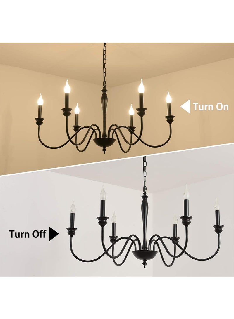 6 Light Farmhouse Chandeliers Black Classic Candle Ceiling Pendant Light Fixture for Living Room Kitchen Dining Room