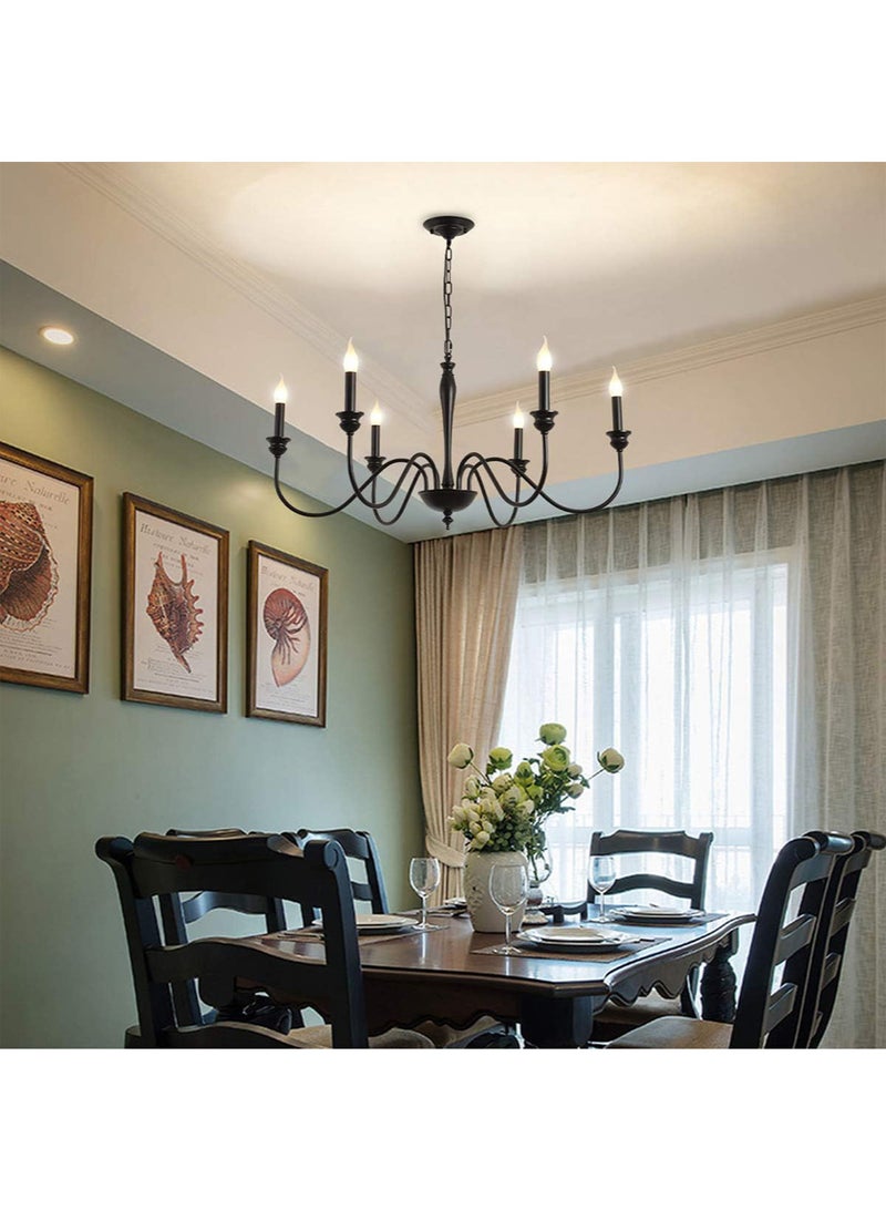 6 Light Farmhouse Chandeliers Black Classic Candle Ceiling Pendant Light Fixture for Living Room Kitchen Dining Room