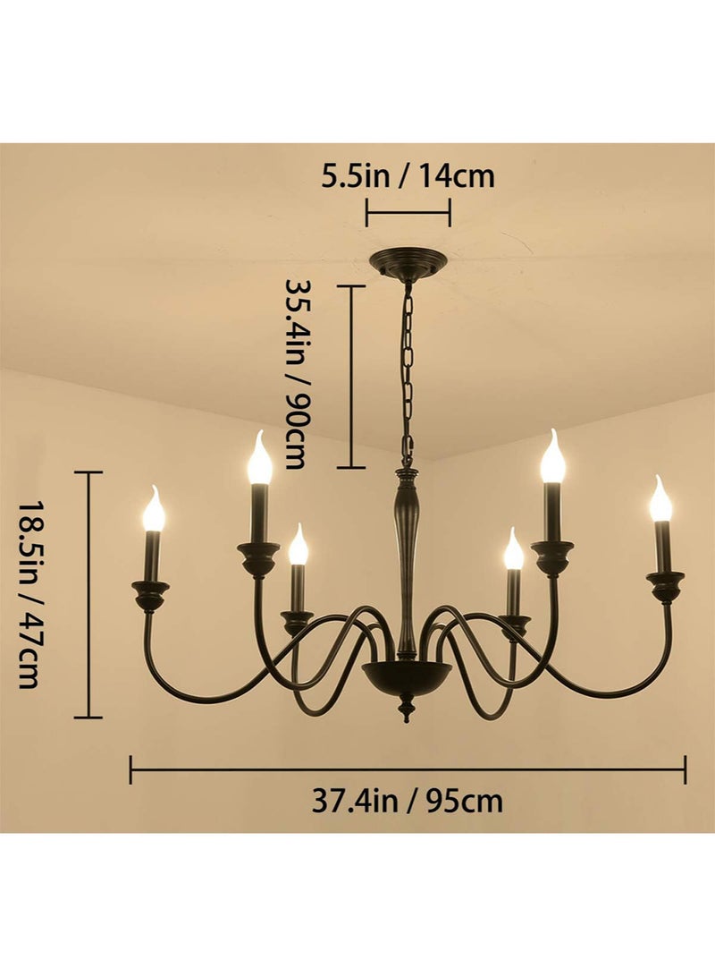 6 Light Farmhouse Chandeliers Black Classic Candle Ceiling Pendant Light Fixture for Living Room Kitchen Dining Room