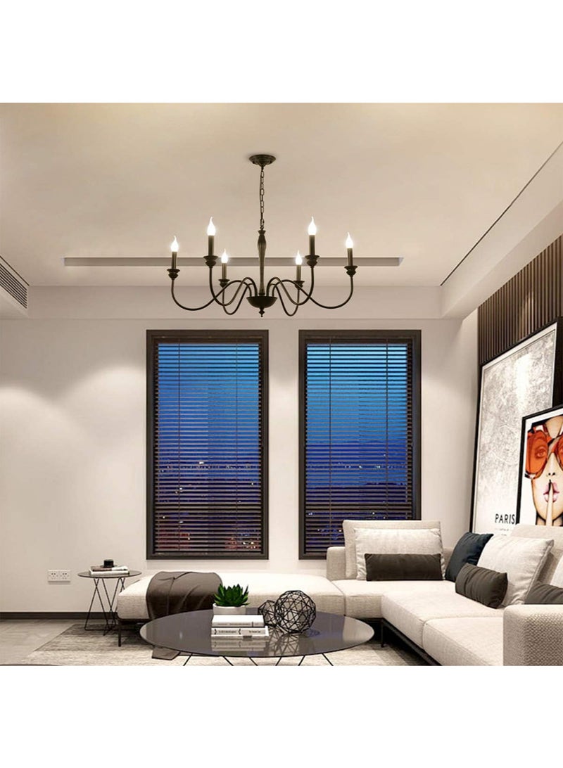 6 Light Farmhouse Chandeliers Black Classic Candle Ceiling Pendant Light Fixture for Living Room Kitchen Dining Room
