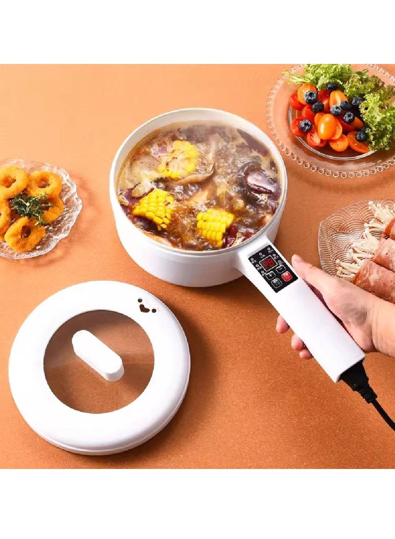 2L Electric Hot Pot Portable Non-Stick Pan for Steak, Egg, Fried Rice, Ramen, Oatmeal, Soup, Two Power Control and No Toxic Substances