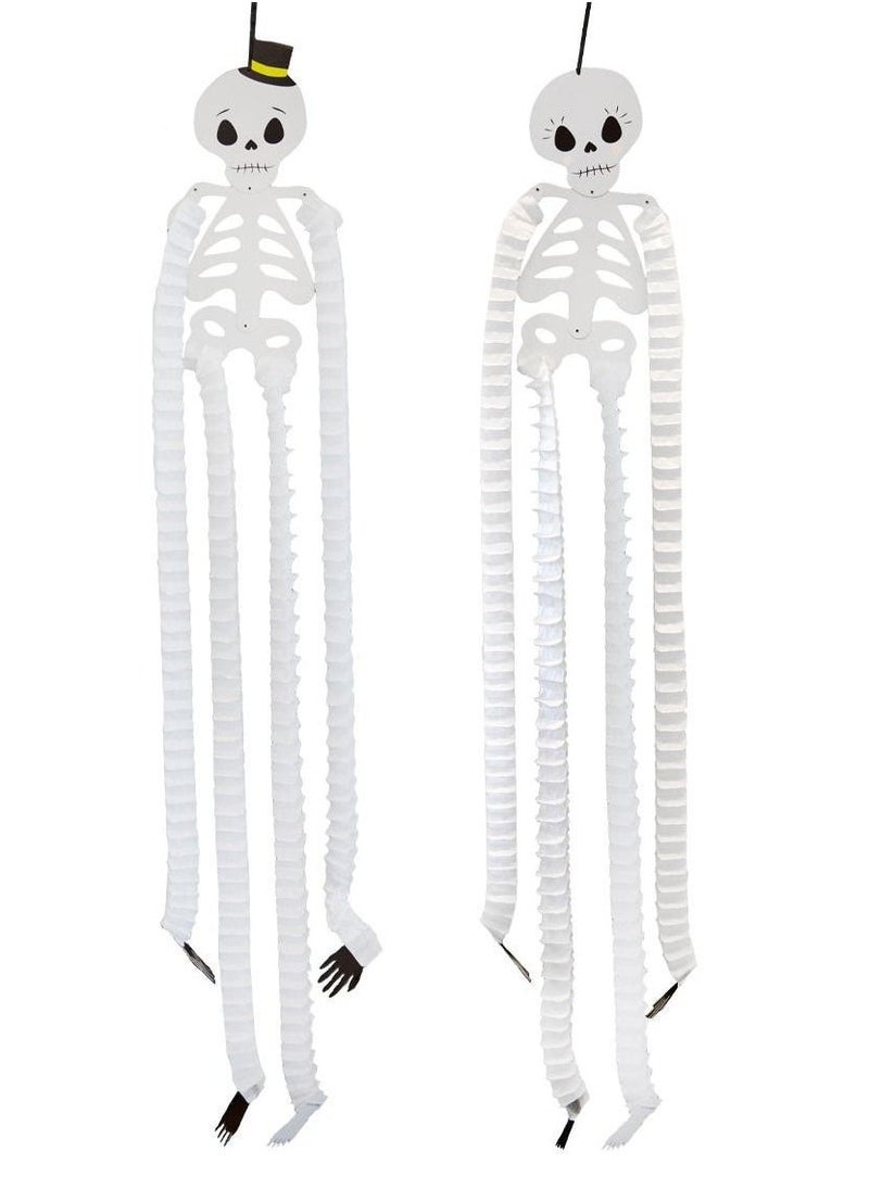 Talking Tables Hanging Skeletons for Halloween Decoration | Mr & Mrs Paper Halloween Honeycomb Skeleton Characters | Day of the Dead Skulls, Graveyard Props (Pack of 2)