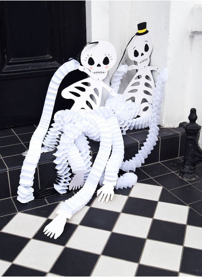 Talking Tables Hanging Skeletons for Halloween Decoration | Mr & Mrs Paper Halloween Honeycomb Skeleton Characters | Day of the Dead Skulls, Graveyard Props (Pack of 2)