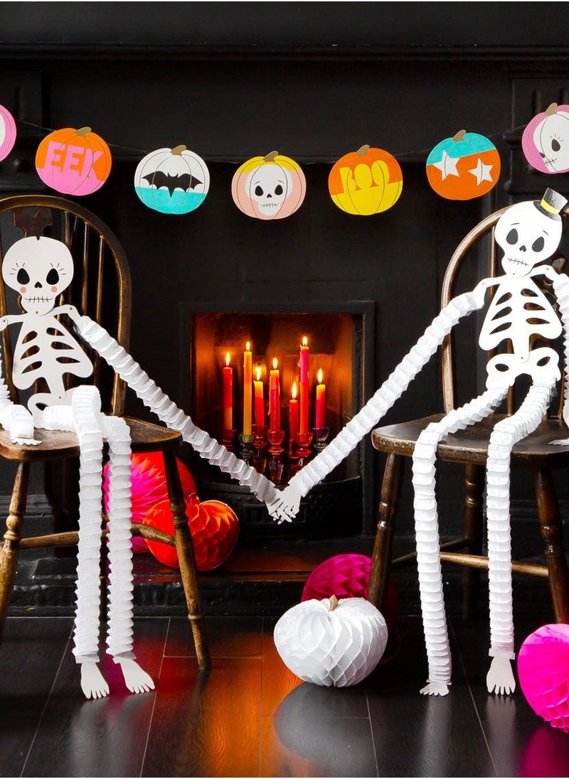 Talking Tables Hanging Skeletons for Halloween Decoration | Mr & Mrs Paper Halloween Honeycomb Skeleton Characters | Day of the Dead Skulls, Graveyard Props (Pack of 2)