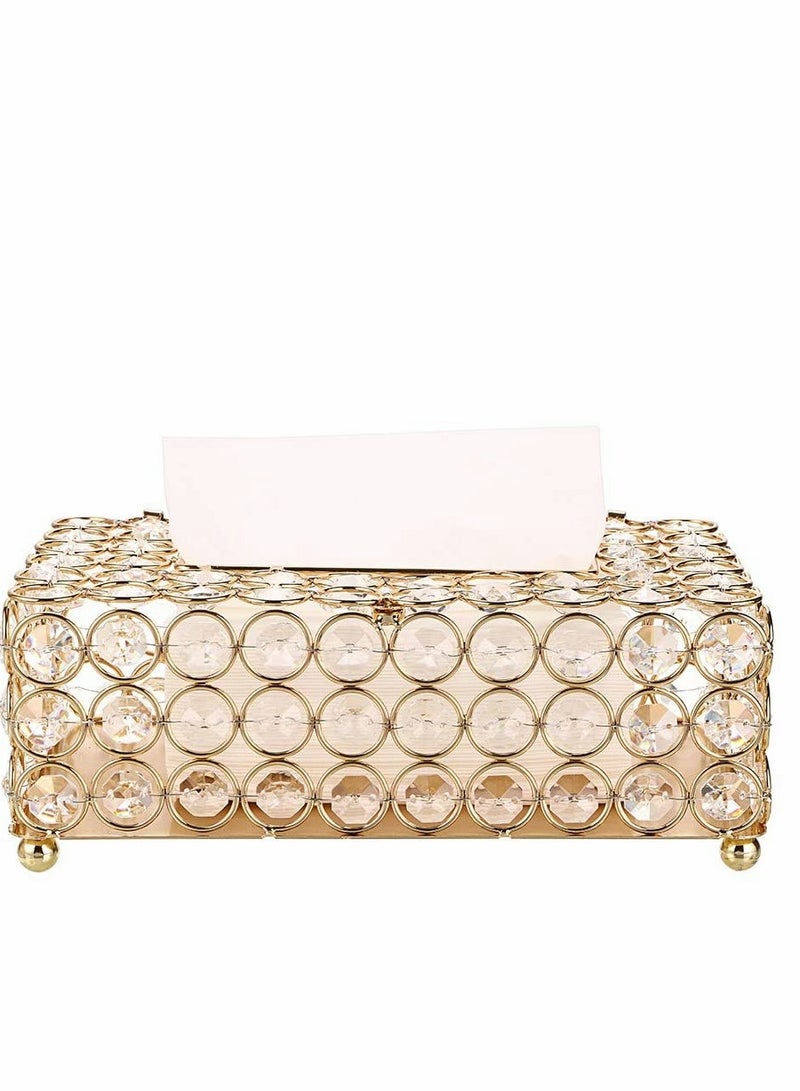 Crystal Tissue Box Cover, Rectangular Cover, Decorative Toliet Paper, Napkin Holder, Facial Holder for Bathroom,Dresser,Night Stand/Desk Table, Golden