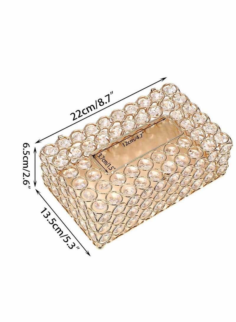 Crystal Tissue Box Cover, Rectangular Cover, Decorative Toliet Paper, Napkin Holder, Facial Holder for Bathroom,Dresser,Night Stand/Desk Table, Golden