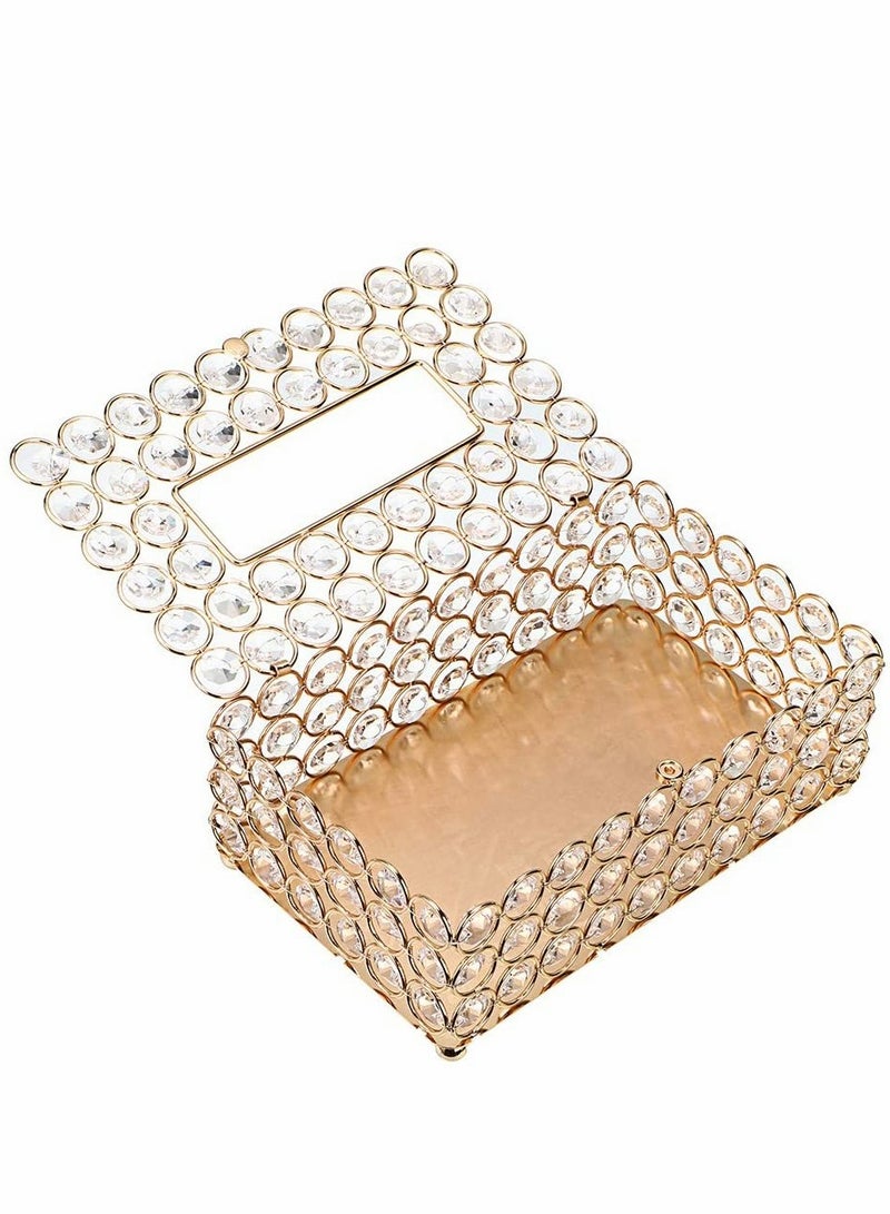 Crystal Tissue Box Cover, Rectangular Cover, Decorative Toliet Paper, Napkin Holder, Facial Holder for Bathroom,Dresser,Night Stand/Desk Table, Golden