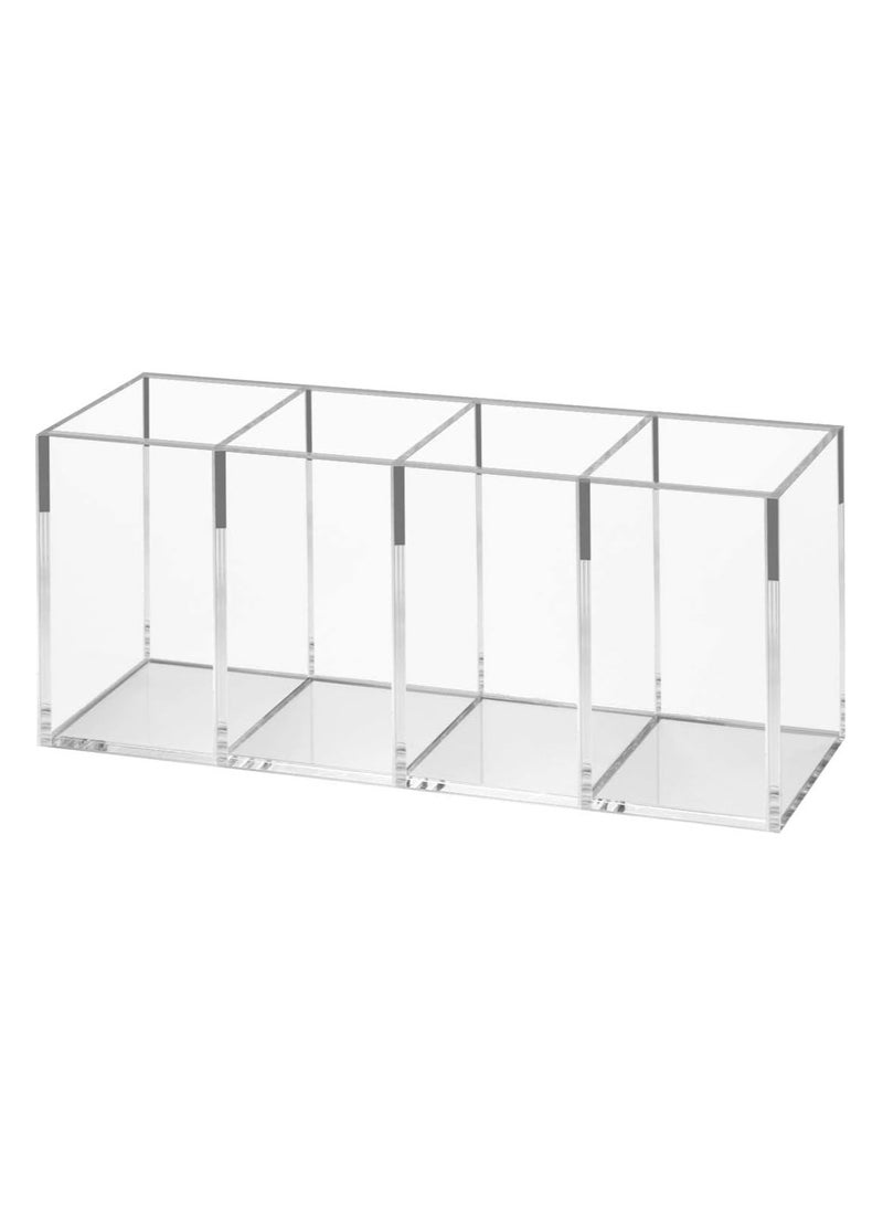 Acrylic Pen Holder, 4 Compartments Box,Clear Pen Pencil Holder Desk Organizer Makeup Brush Holder,Compartments Containers for Office Accessories,Cosmetic Brush Storage,Dorm,Bathroom,Kitchen (Clear)