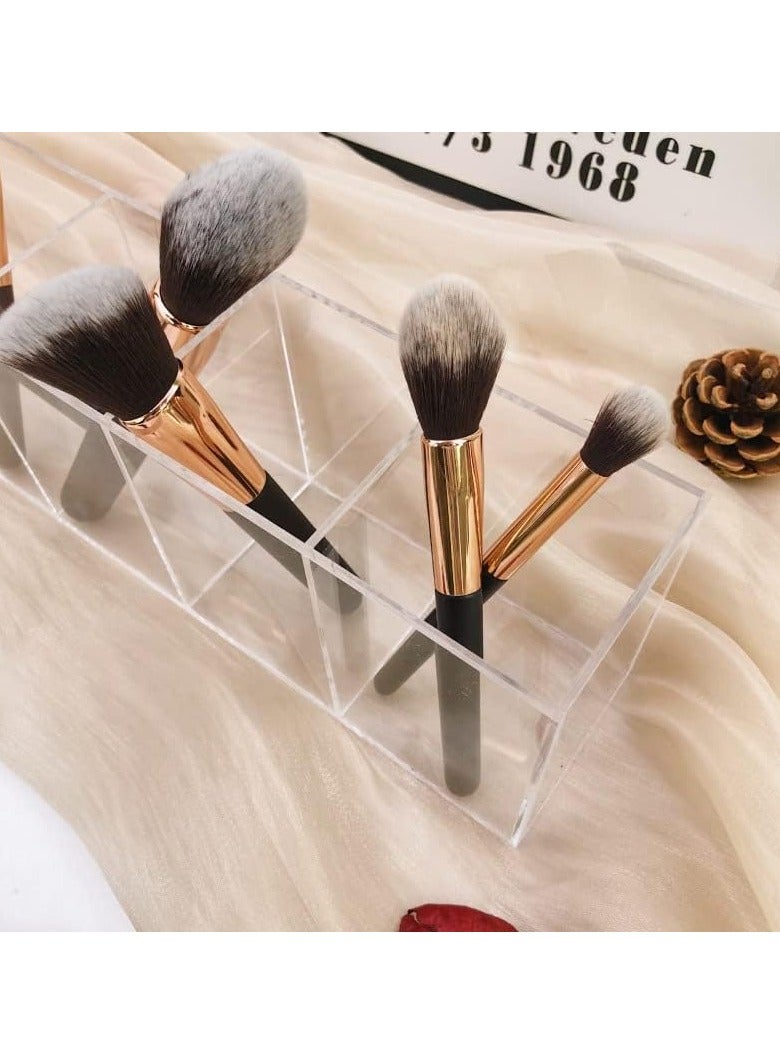 Acrylic Pen Holder, 4 Compartments Box,Clear Pen Pencil Holder Desk Organizer Makeup Brush Holder,Compartments Containers for Office Accessories,Cosmetic Brush Storage,Dorm,Bathroom,Kitchen (Clear)