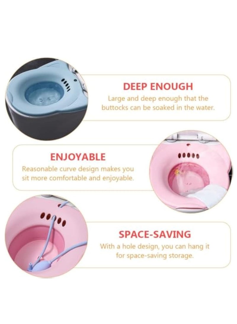Sitz Bath for Toilet Seat,Foldable Sitz Bath for Over The Toilet Postpartum Care, Hemorrhoids,Clean Skin in the Buttock Area, with Flusher, Comfortable Seating, Relieve Pain, Water Massage, Reusable