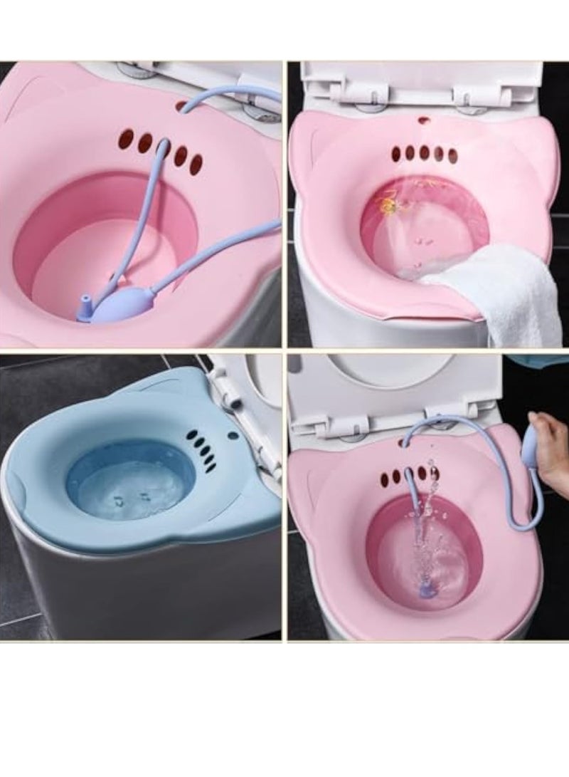 Sitz Bath for Toilet Seat,Foldable Sitz Bath for Over The Toilet Postpartum Care, Hemorrhoids,Clean Skin in the Buttock Area, with Flusher, Comfortable Seating, Relieve Pain, Water Massage, Reusable
