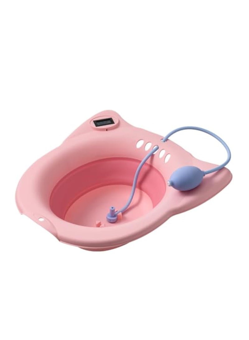 Sitz Bath for Toilet Seat,Foldable Sitz Bath for Over The Toilet Postpartum Care, Hemorrhoids,Clean Skin in the Buttock Area, with Flusher, Comfortable Seating, Relieve Pain, Water Massage, Reusable