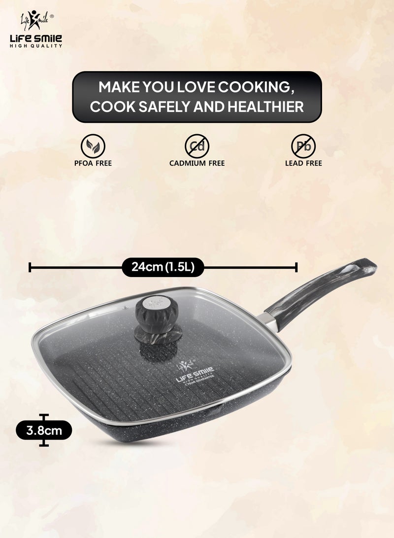 Granite Coated Non-Stick Grill Pan with Stay Cool Easy Removable Handles for Stove Tops, Square Big Grill Skillet Steak Pan for Indoor & Outdoor Gas Grill Camping & BBQ - 100% PFOA & PFAS Free