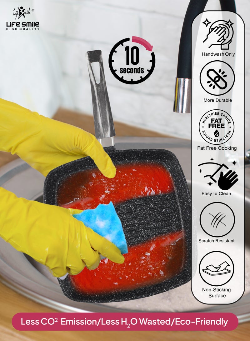 Granite Coated Non-Stick Grill Pan with Stay Cool Easy Removable Handles for Stove Tops, Square Big Grill Skillet Steak Pan for Indoor & Outdoor Gas Grill Camping & BBQ - 100% PFOA & PFAS Free
