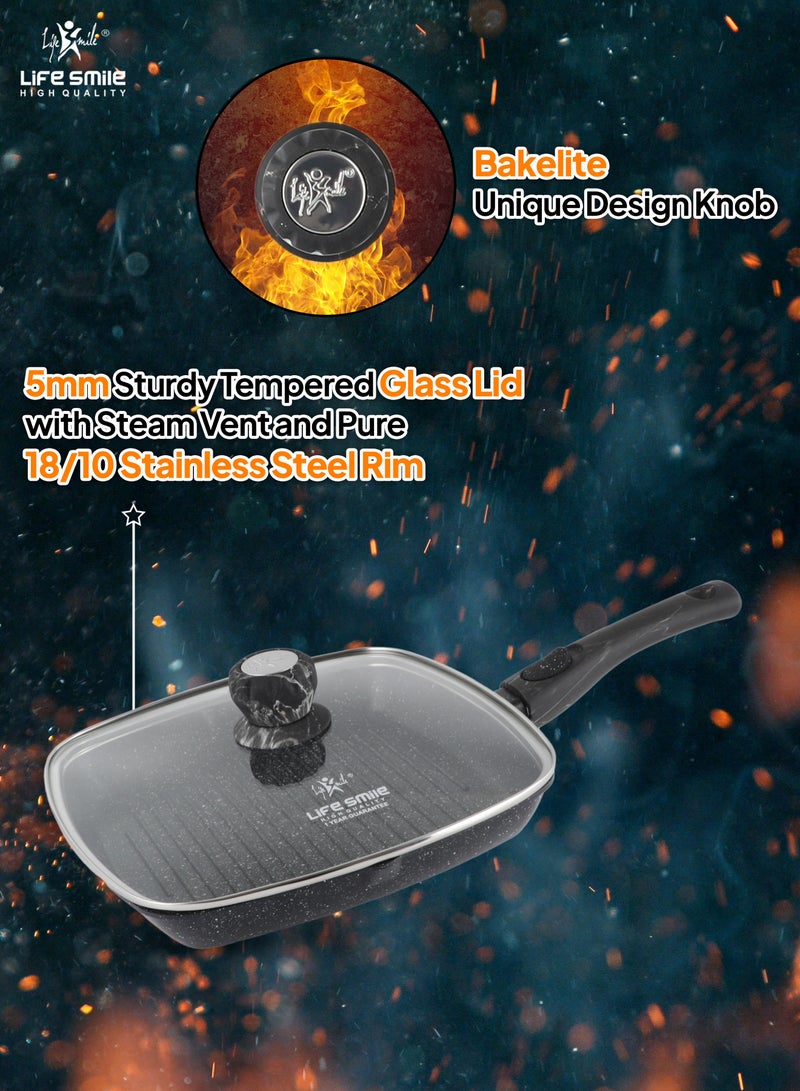 Granite Coated Non-Stick Grill Pan with Stay Cool Easy Removable Handles for Stove Tops, Square Big Grill Skillet Steak Pan for Indoor & Outdoor Gas Grill Camping & BBQ - 100% PFOA & PFAS Free