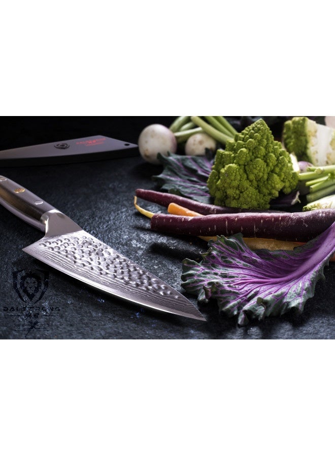 Dalstrong Chef Knife - 6 Inch Blade - Shogun Series Elite - Damascus - Japanese Aus-10V Super Steel - G10 Black Handle - Razor Sharp Kitchen Knife - Hammered Finish Chef'S Knife - Sheath