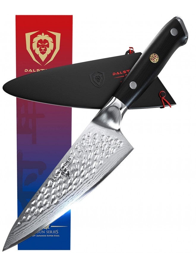 Dalstrong Chef Knife - 6 Inch Blade - Shogun Series Elite - Damascus - Japanese Aus-10V Super Steel - G10 Black Handle - Razor Sharp Kitchen Knife - Hammered Finish Chef'S Knife - Sheath