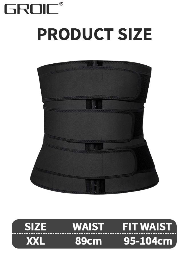 Men's Waist Trainer Sauna Weight Loss Body Shaper Sweat Vest for Men with 3 Rows of Hooks and 3 Belt, Neoprene Sauna Waist Sauna Sweat Waist Trimmer Slimmer Belt Workout Girdle, 2XL