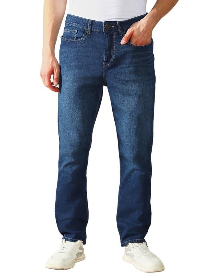 Men’s Straight Fit Dark Blue Jeans – Classic and Versatile