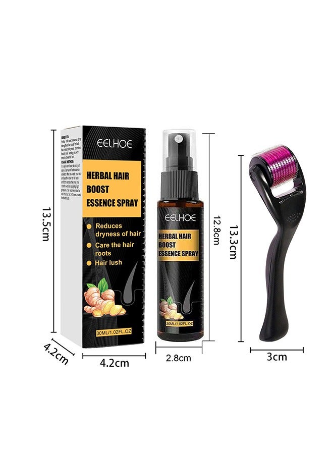 Herbal Hair Boost Essence Spray - Regrowth Treatment Anti Hair Loss Serum Hair Growth Essence Spray Micro Needling Roller Set For Bald Head 30ml