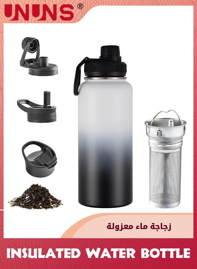 Vessence Tea Infuser Bottle 18 Oz,Vacuum Water Bottle For Loose Leaf Tea,Tea Infuser Water Bottle With 3 Lids And Tea infuser,Leak Proof Water Bottle,Black White