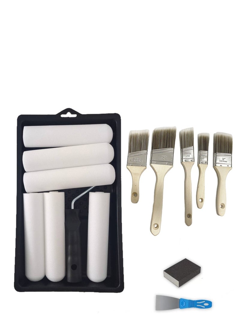 Paint Roller Kit, Paint Brushes and 6 Inch Foam Small Paint Roller kit for Professional or Home Owners with All Paints and Stains for Professional Painting Results