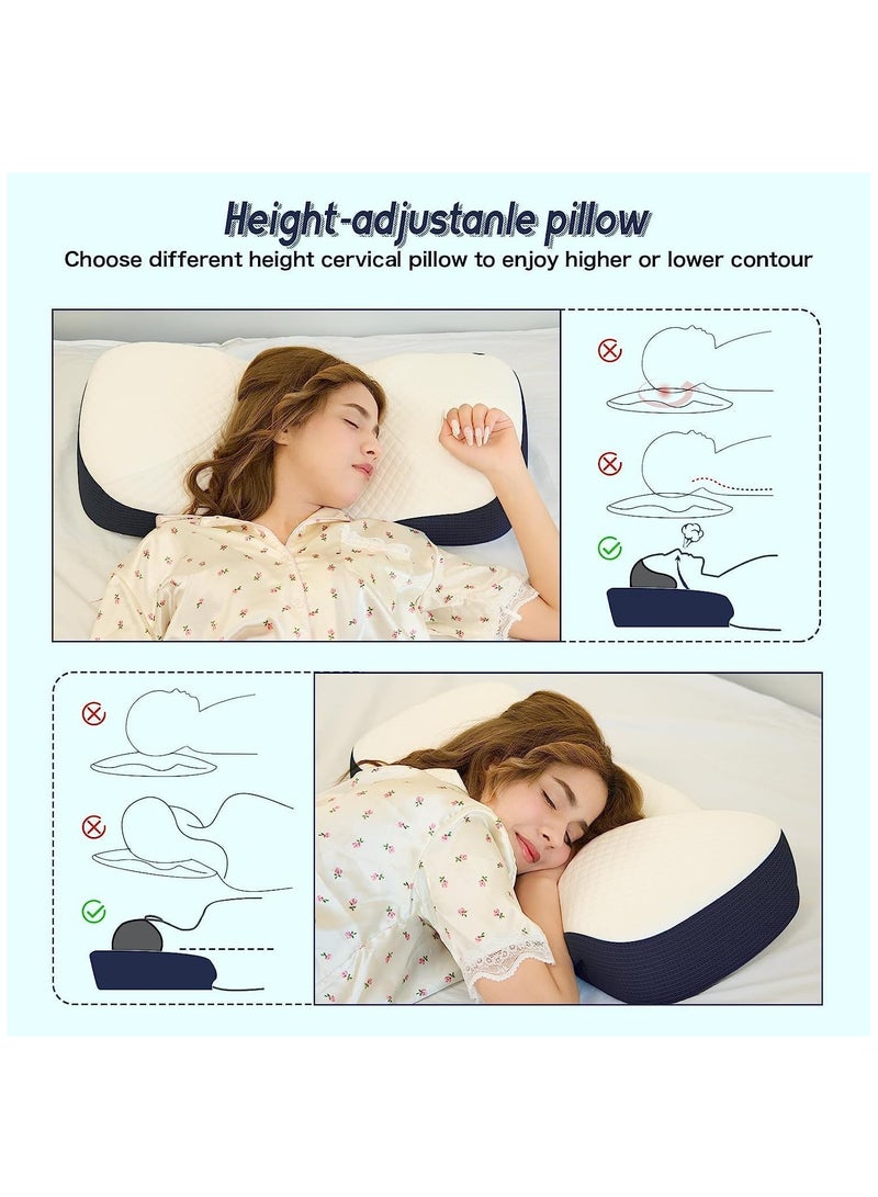 Neck Pillow, Resilient Memory Foam Pillow for Sleeping, Ergonomic Orthopedic Neck Contour Support Pillow for Side Sleepers, Back Sleepers, and Tummy Sleepers - Navy Blue