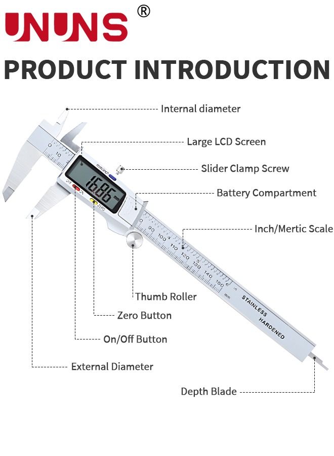 Digital LCD Vernier Calliper,150MM Stainless Steel Micrometer Electronic Tool,Metal Metric Measure Caliper For Engineer Carpenter