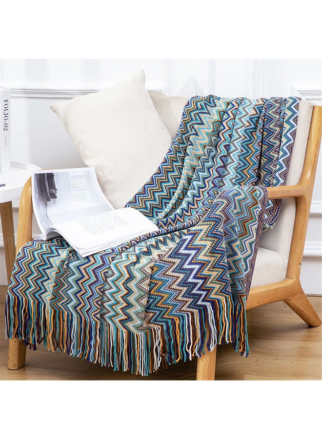 Striped Sofa Blanket Polyester Blue 130x170cm