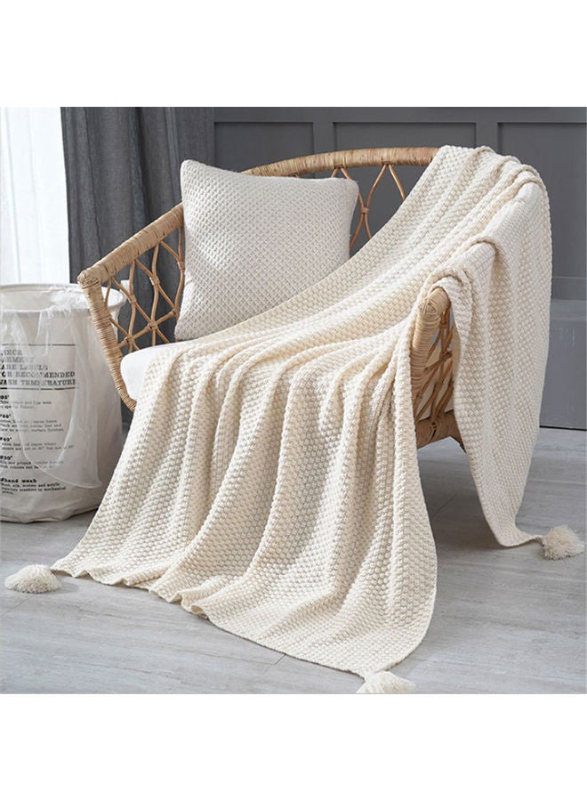 Tassel Design Warm Blanket Polyester Cream Coloured 130x170cm