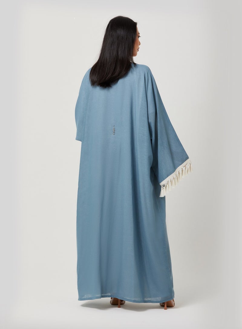 Blue Linen Tassel Abaya