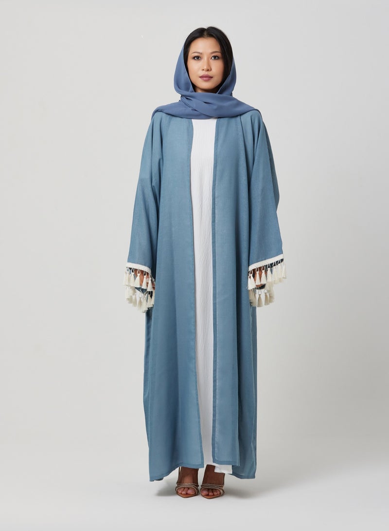 Blue Linen Tassel Abaya