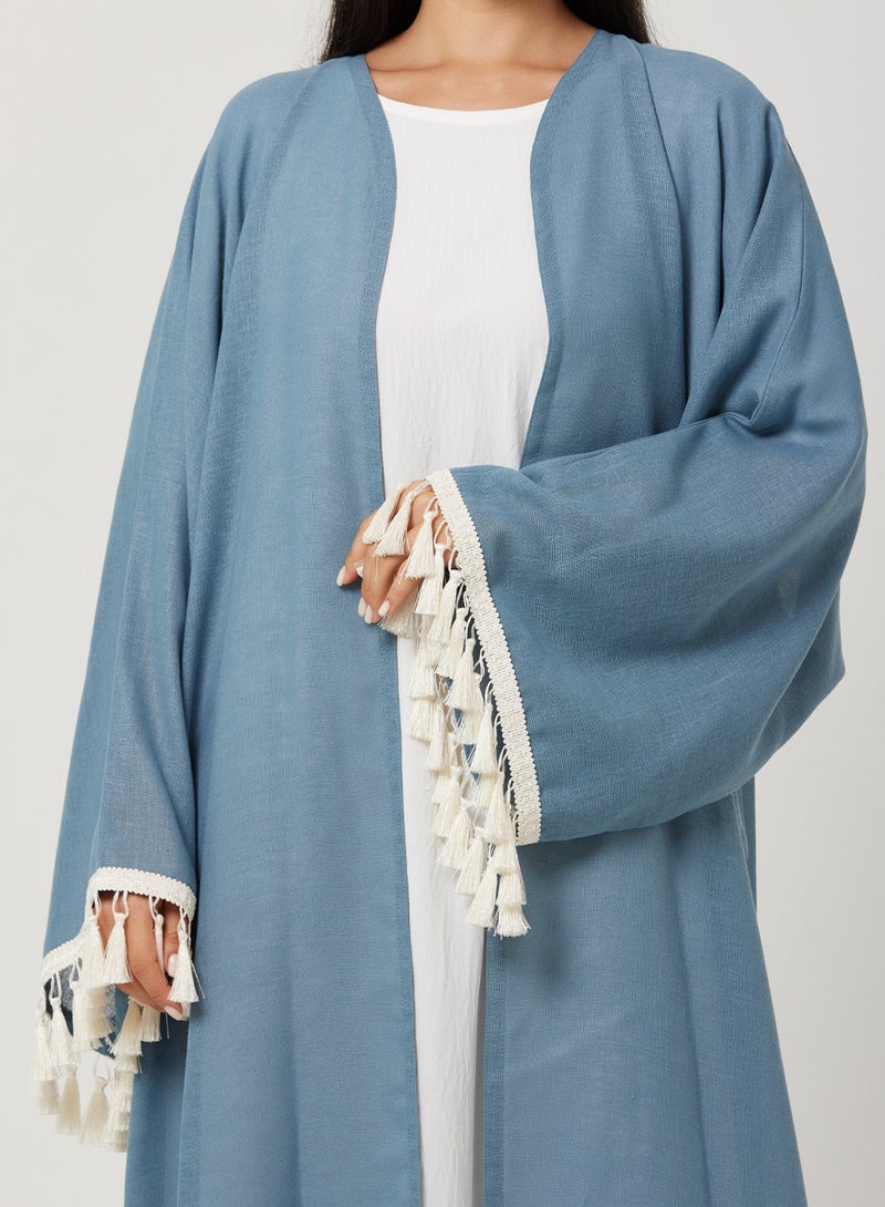 Blue Linen Tassel Abaya