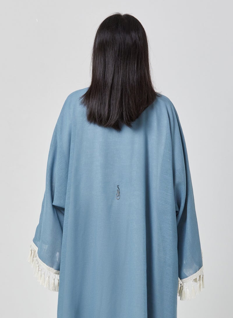 Blue Linen Tassel Abaya