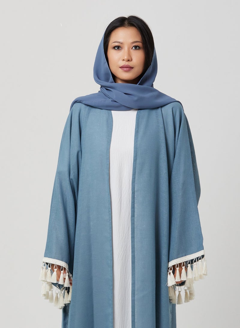 Blue Linen Tassel Abaya